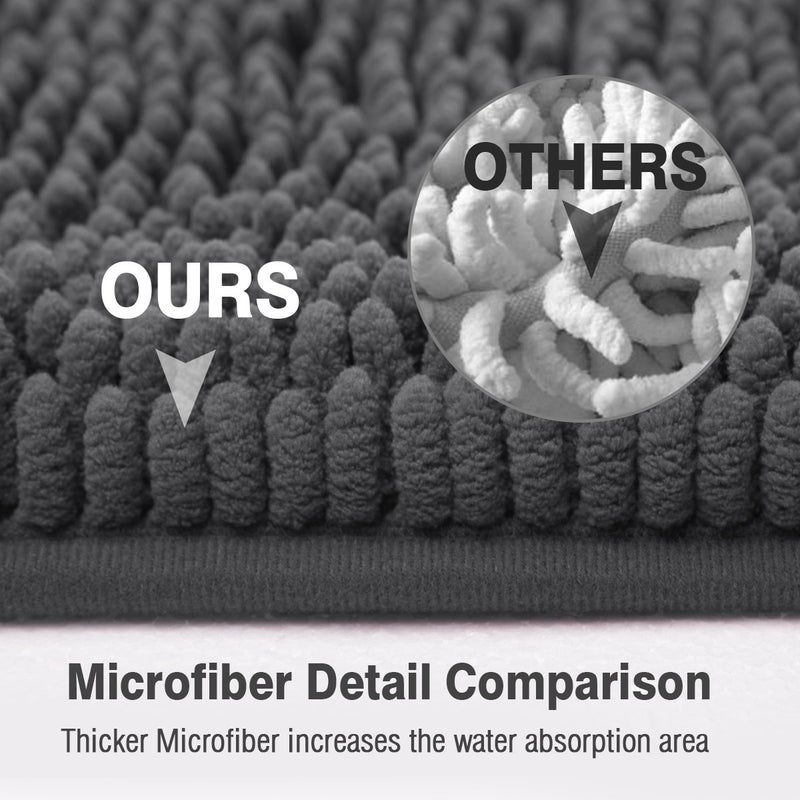 ITSOFT Non-Slip Shaggy Chenille Toilet Contour Bathroom Rug with Water Absorbent, 24 x 21 Inches U-Shaped Charcoal Gray - Image 4